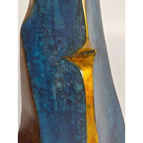 Modern Abstract Metal Sculptures Red & Blue Gold Accents Pair Signed By Burke - Picture 10 of 12